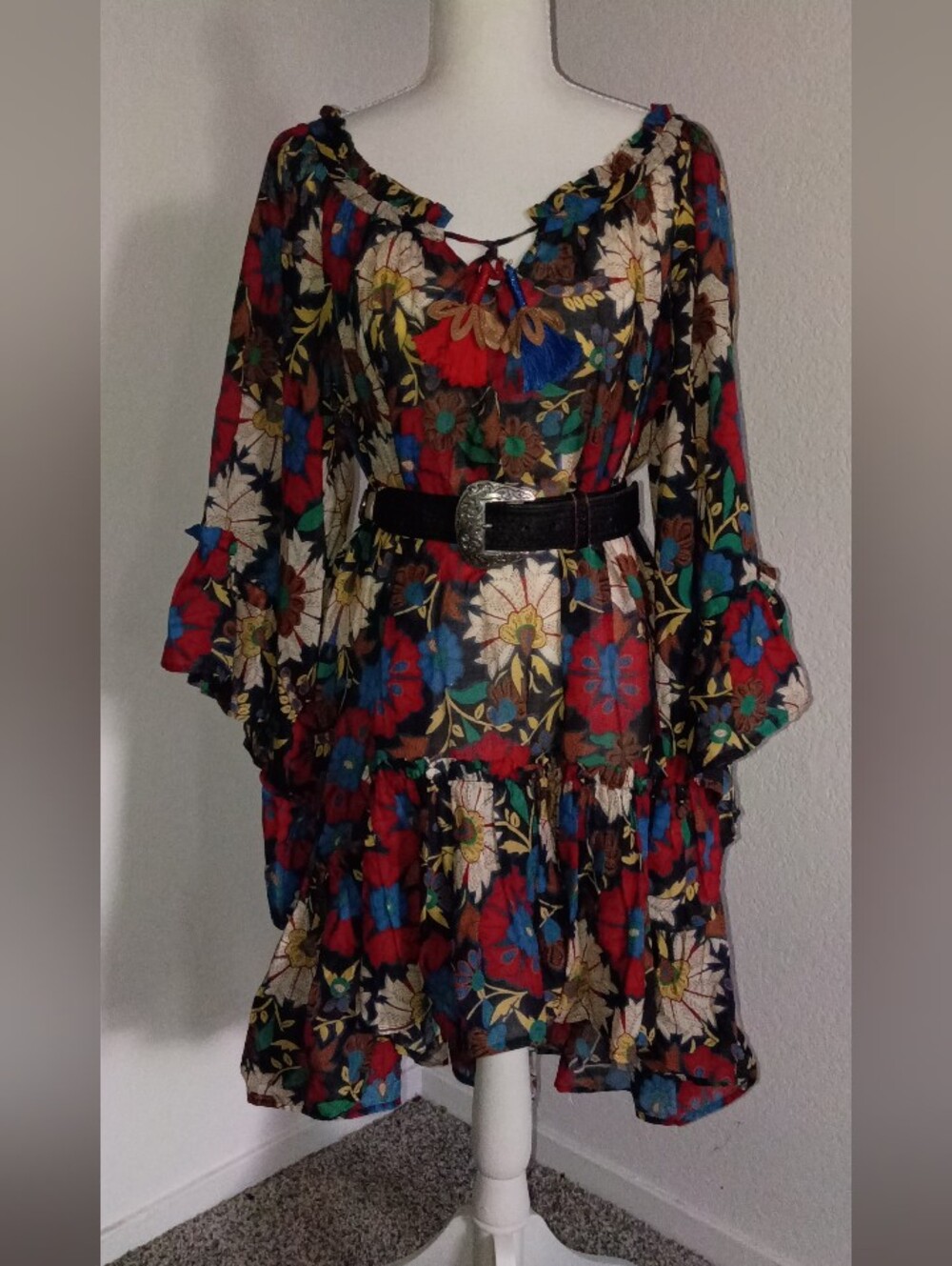 Anjuna Floral Boho Chic Peasant Bell Sleeve Dress Trendy Fall Styles Fall Layers